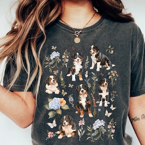 Berner Sennenhund Cottagecore Hundeshirt, Florales Vintage Aquarell Shirt, Wildblumen Hund Person Geschenk