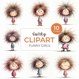 10 Quirky Girl Clipart, Commercial Use, Whimsical Ephemera, Watercolor JPGs, Instant Download, Fantasy Junk Journal, Paper Craft, Cute Doll