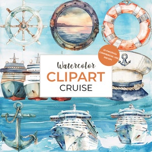 Paquete de imágenes prediseñadas de crucero de acuarela, lindo clip art de crucero, crucero PNG, SVG