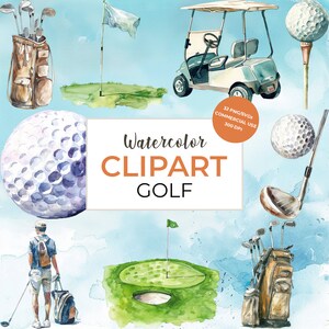 Paquete de imágenes prediseñadas de golf de acuarela, lindo clip art de golf, golf PNG, SVG