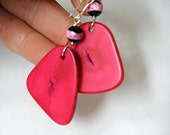 Hot pink Fuchsia Tagua Nut Earrings with etched agate on Sterling silver hooks Vegan ivory Eco friendly jewellery