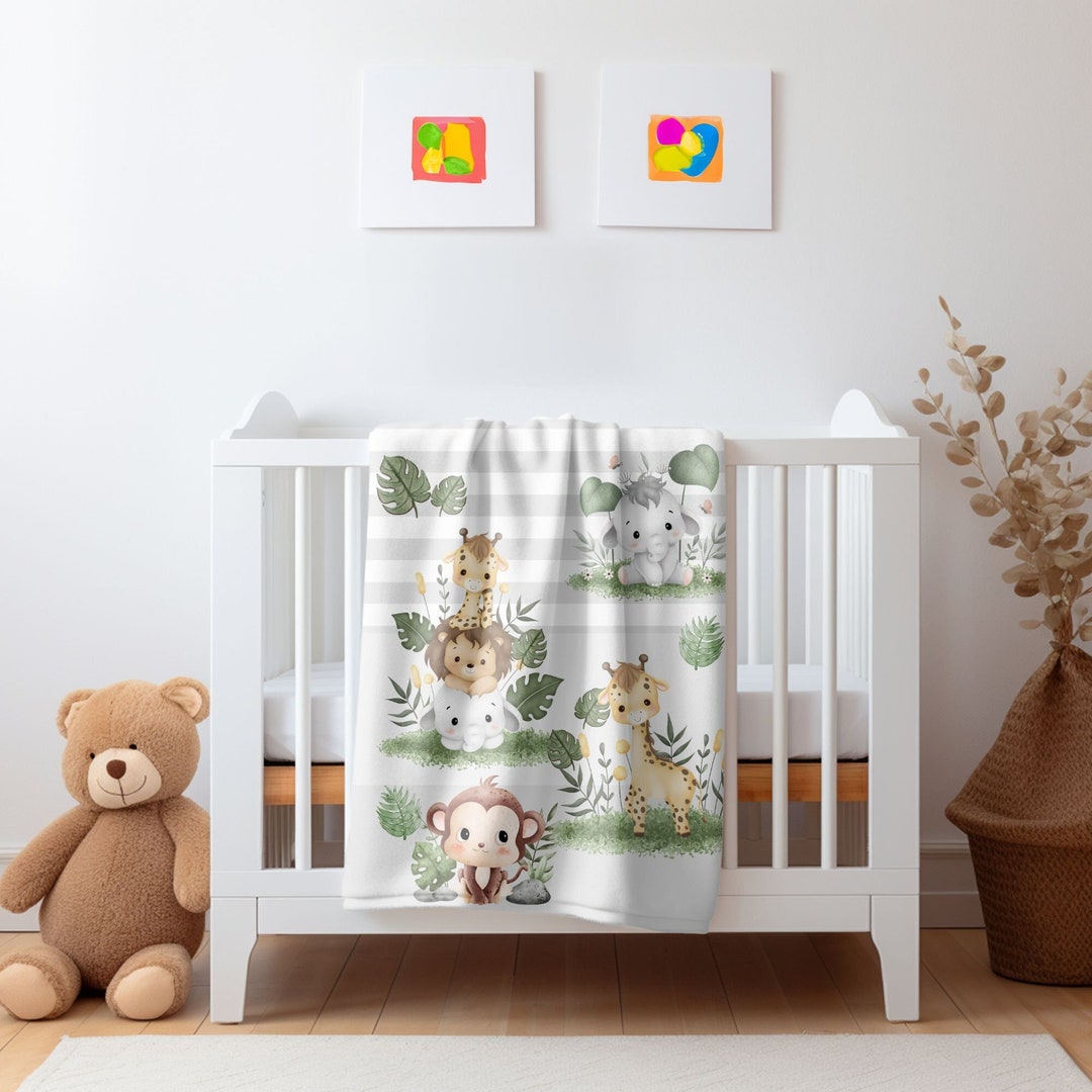 Giraffe Monkey Elephant Safari Baby Blanket Soft Baby Blanket Best Baby ...