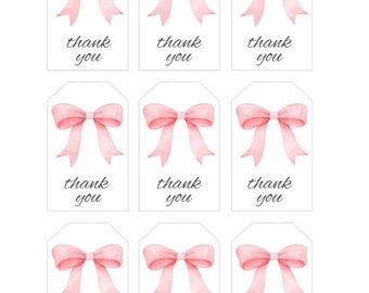 Étiquettes de remerciement - PDF imprimable - téléchargement numérique - étiquettes cadeaux coquette - noeud rose - téléchargement immédiat