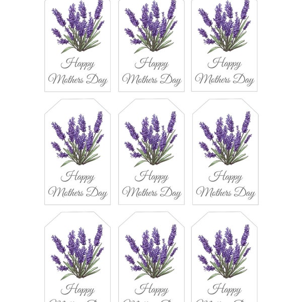 Mother's day gift tag - printable PDF - digital download - happy mothers day - lavender flowers - instant download