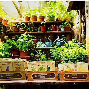 Miniature Printable Seed Packet Kit, 32 Tiny Garden Varieties, 3 Display Boxes, Dollhouse, Fairy Garden, 1:12 Scale, Instant Download Plant