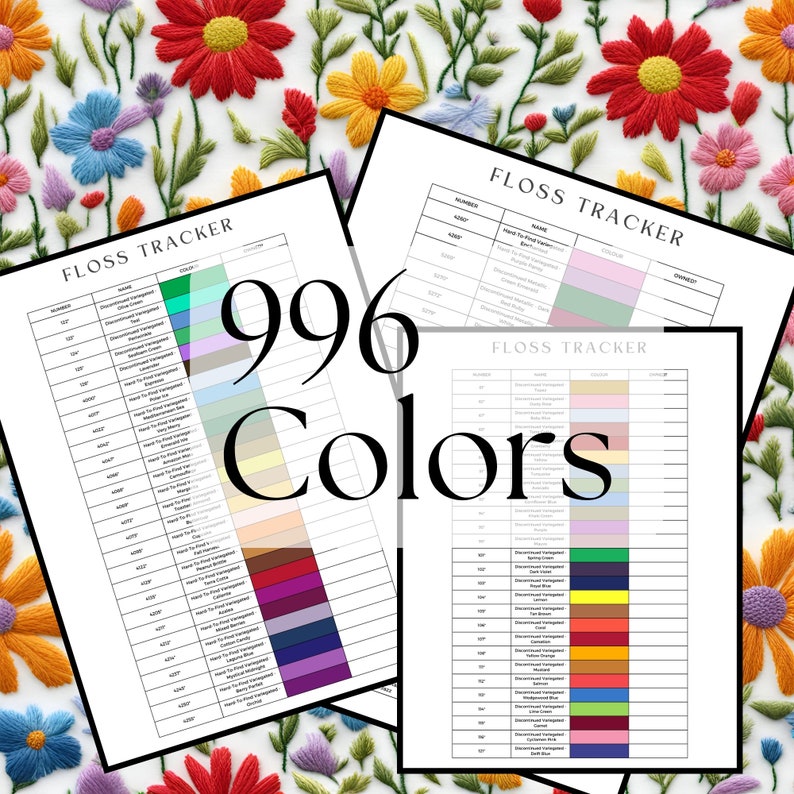 Printable DMC Thread Color Chart Tracker / Inventory Sheets /floss ...