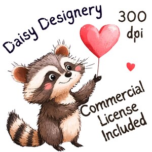 Raccoon Png, Valentines Sublimation, Red Love Hearts Digital Download, Instant, Cute Balloon Animal Illustration, Watercolor, Designs