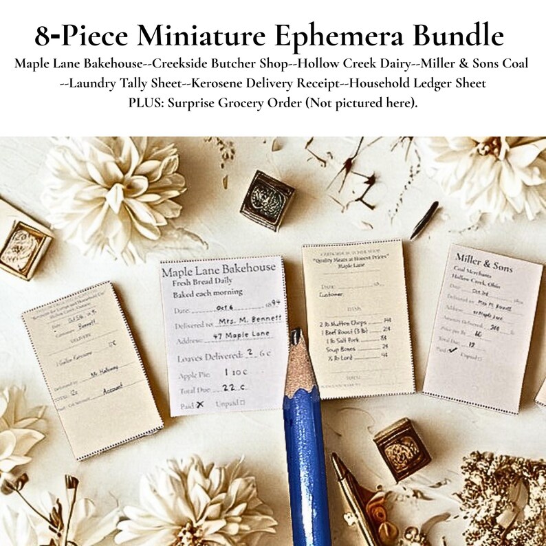 Miniature Victorian Documents 1890s Receipt Set, Printable Dollhouse ...