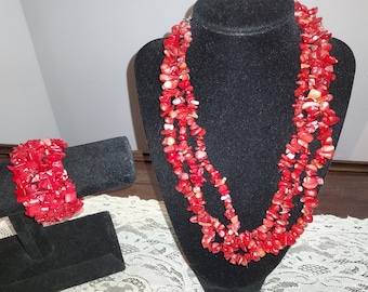 Red coral Necklace and bracelet set