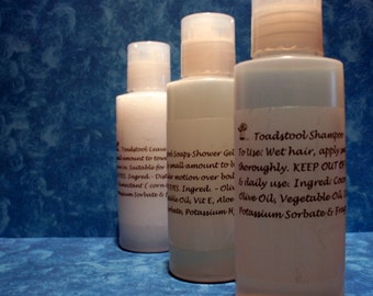 Shampoo Shower Gel Hair Conditioner Leave In Set Travel Size 3 Ounces Each You Choose the Scent by Toadstool Soaps