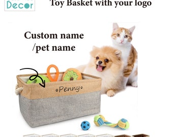 Personalized Foldable Pet Toy Basket | Personalized Storage Basket Foldable Organizer Basket for Dogs & cats/Personalized Pet toy