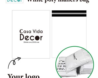 50-500 Custom white poly mailers bag, custom shipping bag with one color logo, custom high quality white postage bag