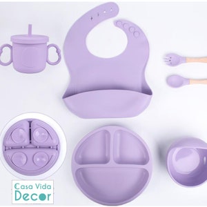 6 Piece Silicone Baby & Toddler Dinnerware Set, Baby Led Weaning Supplies, Silicone Baby Feeding Set, Infant Dinnerware Set, Baby Dinner Set image 6