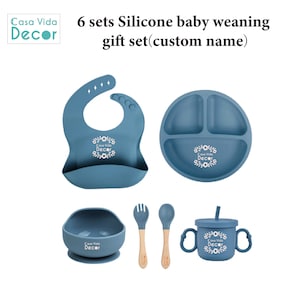 6 Piece Silicone Baby & Toddler Dinnerware Set, Baby Led Weaning Supplies, Silicone Baby Feeding Set, Infant Dinnerware Set, Baby Dinner Set image 1