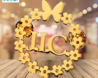 Custom Name Butterfly  Wreath Brooch  Personalized name enamel pin  Piercing Brooches Nameplate Pins Personalized Name Brooches For Women