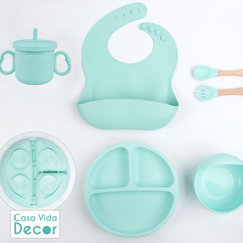 6 Piece Silicone Baby & Toddler Dinnerware Set, Baby Led Weaning Supplies, Silicone Baby Feeding Set, Infant Dinnerware Set, Baby Dinner Set image 8