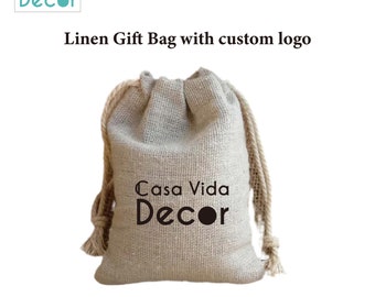 50pcs Custom Jewelry Pouch, Linen Bags Drawstring Fabric Bags Custom Logo Printed Soap candle package