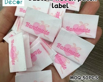 50 Stück individuell gewebtes Patch-Etikett, personalisiertes gewebtes Etikett, aufnähendes Kleidungsetikett, gewebtes Etikett, Kleidungsetikett, Hemdetikett, Namensetikett