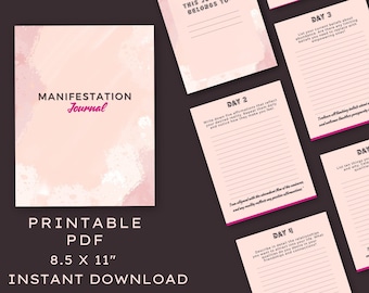 Printable manifestation journal, manifest workbook, instant download, positive mindset journal, digital wellness planner