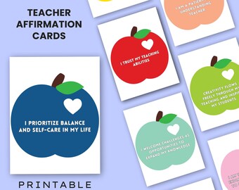 Afdrukbare bevestigingskaarten voor docenten, inspirerende citaten uit de klas, zelfzorg voor docenten, digitale pdf-download