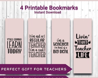 Set of 4 printable bookmarks, inspirational teacher quotes, digital classroom gift, instant download PDF