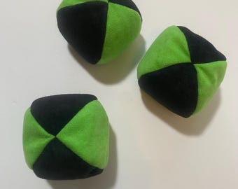 3 Soft JUGGLING BALLS - Lime Green and Black Balls (No bag included)