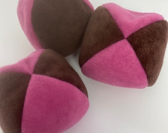 Set of 3 Soft JUGGLING BALLS - Pink and Brown