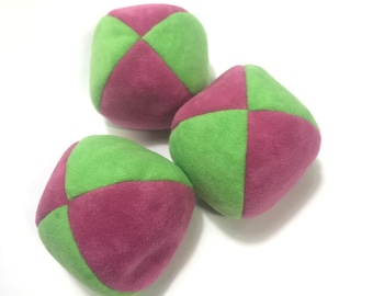 3 Soft JUGGLING BALLS - Pink and Bright Green Balls (No bag included)