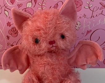 OOAK Artist BAT Plush - Poseable - Rose Pink - Quality Imported Mohair