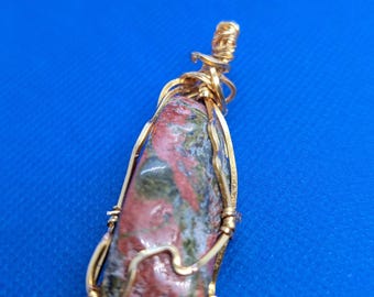 Unakite-hand cut, polished, and wire wrapped from Sinks Canyon, Wyoming