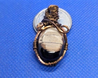 Pendant made of Petrified Palm Wood found in Oregon Buttes, Wyoming. Cut, Polished and Wrapped by Charyl