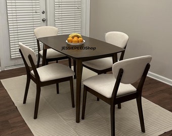 Five-piece dining set, small mid-century modern table and chair set with four chairs for home or apartment, padded backrests and seats