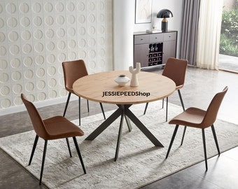 Round Coffee Table for Kitchen, Dining Room, Office, Mid-Century Modern, with Steel Legs and Seating for four-six People, Saves Space