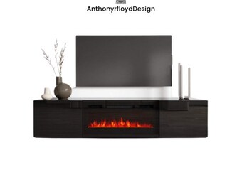 Wall Mounted Electric Fireplace TV Media Console with Storage Cabinets, Contemporary High Gloss Entertainment Center