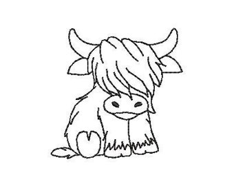 Bordado de ganado de las tierras altas / Archivo de bordado de máquina / Bordado de animales de granja / Diseño de bordado de vaca / DESCARGA INSTANTE