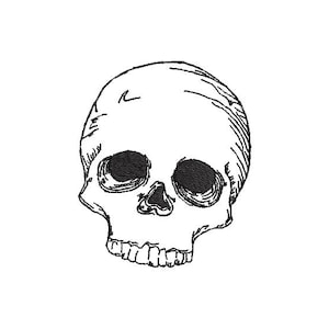 May include: A black and white line drawing of a human skull.