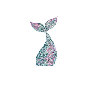 May include: A sparkly turquoise and pink mermaid tail with iridescent scales.