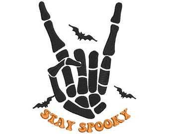 Halloween Embroidery Design | Machine Embroidery File | Skeleton Hand Design | Stay Spooky File | October Sweater PES | INSTANT DOWNLOAD