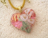 Rosa Calla Lilie - Glasschmuck - verschmolzen Glas Schmuck - Heart - verschmolzen Dichroic Glas Herz - dichroitische Schmuck - Kette 021814p 111