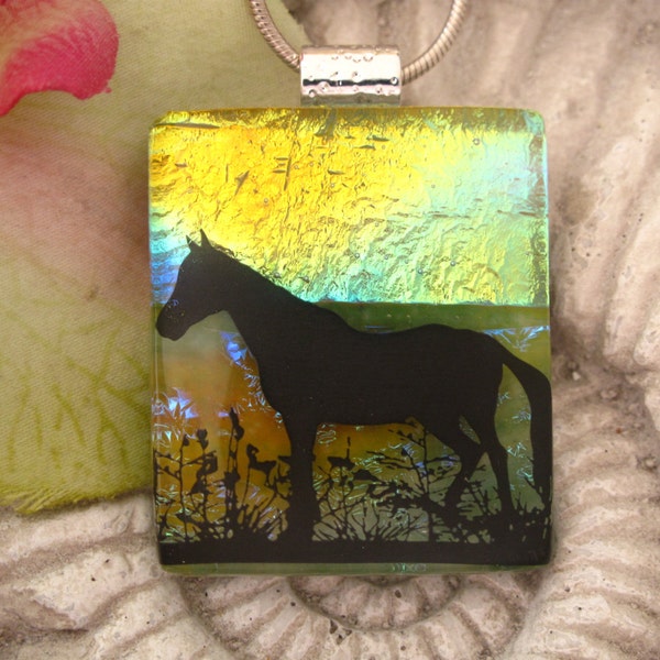 Horse Jewelry - Dichroic Fused Glass Jewelry - Dichroic Glass Pendant - Necklace Equestrian  091513p107