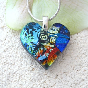 Petite OOAK Handmade Heart Necklace, Rainbow Heart Necklace, Dichroic Necklace, Dichroic Fused Glass Necklace, ccvalenzo, 082521p102 image 1