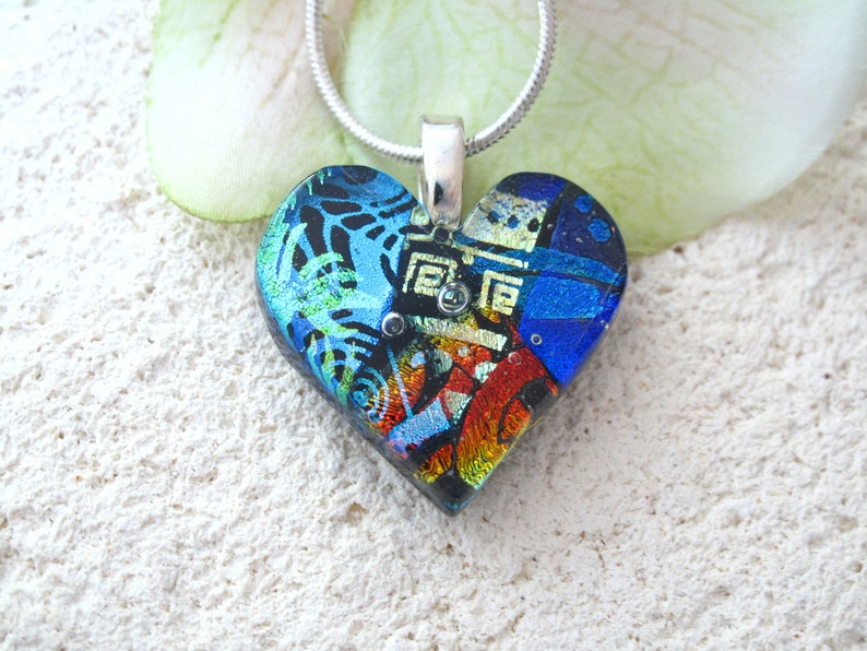 Petite OOAK Handmade Heart Necklace, Rainbow Heart Necklace, Dichroic Necklace, Dichroic Fused Glass Necklace, ccvalenzo, 082521p102 image 1