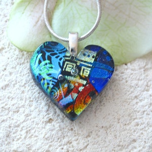 Petite OOAK Handmade Heart Necklace, Rainbow Heart Necklace, Dichroic Necklace, Dichroic Fused Glass Necklace, ccvalenzo, 082521p102 image 4