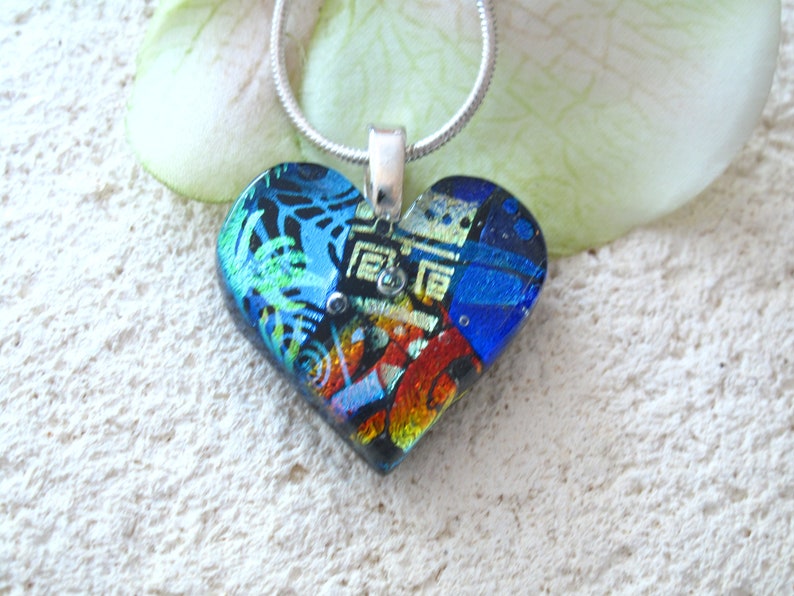 Petite OOAK Handmade Heart Necklace, Rainbow Heart Necklace, Dichroic Necklace, Dichroic Fused Glass Necklace, ccvalenzo, 082521p102 image 4