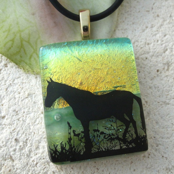 Horse Jewelry - Dichroic Fused Glass Jewelry - Dichroic Glass Pendant - Necklace Equestrian  Dichroic Jewelry - Animal Jewelry - 111013p102