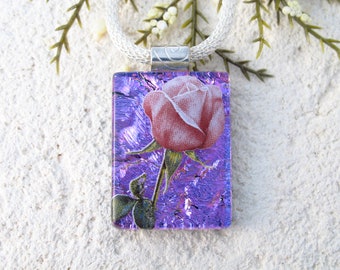 Pink Fuchsia Rose Necklace, Dichroic Jewelry, Handmade Pendant, Dichroic  Pendant, Fused Glass Jewelry, OOAK Dichroic Jewelry, 012023p103