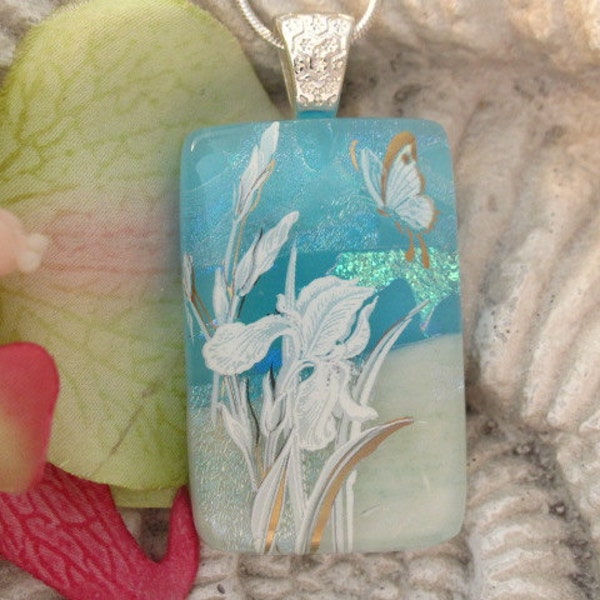 Iris - Dichroic Fused Glass Jewelry - Fused Glass Pendant Dichroic Pendant - Necklace - Butterfly - 012912p108