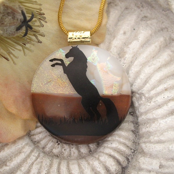 Horse Necklace - Dichroic Fused Glass Jewelry - Fused Glass Pendant - Necklace 092712p105