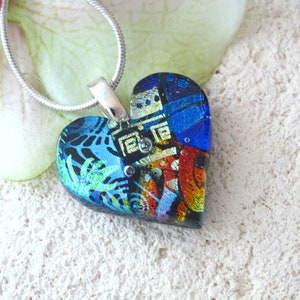 Petite OOAK Handmade Heart Necklace, Rainbow Heart Necklace, Dichroic Necklace, Dichroic Fused Glass Necklace, ccvalenzo, 082521p102 image 2