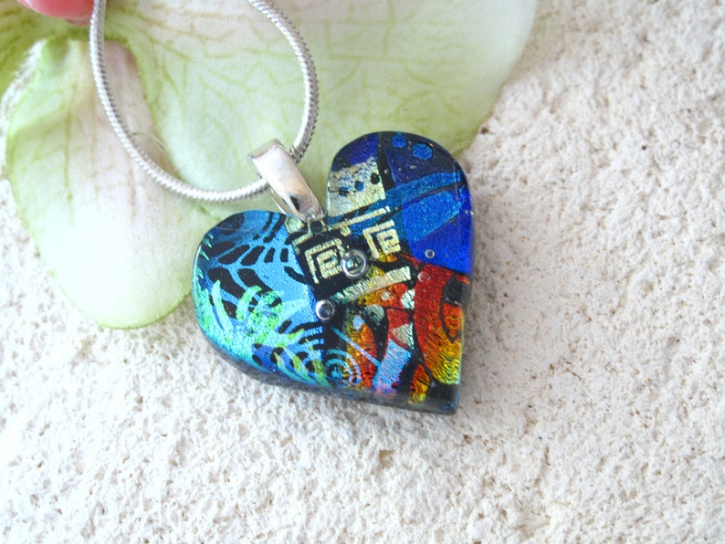 Petite OOAK Handmade Heart Necklace, Rainbow Heart Necklace, Dichroic Necklace, Dichroic Fused Glass Necklace, ccvalenzo, 082521p102 image 2